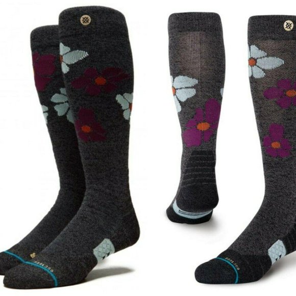 NWT Stance Comstock Black Wool Floral Snow Socks